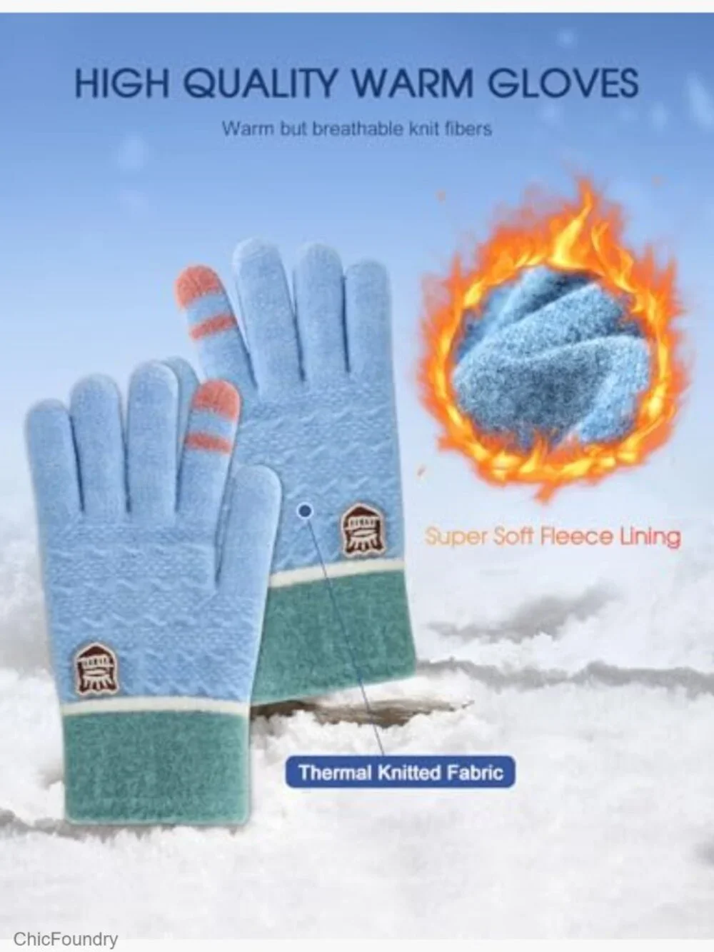 Kids Winter Gloves 3 Pairs Warm Wool Lined Toddler Thermal Knitted